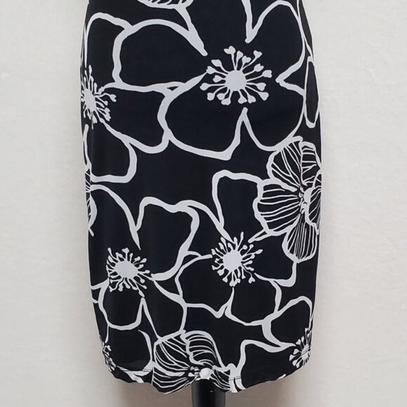 80s Rare Vintage Guess Black White Abstract Ditsy Floral Stretchy Mini Dress L - Picture 7 of 15